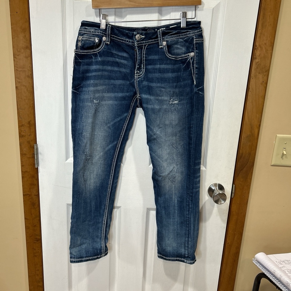 Miss Me Easy Crop Jeans Mid Rise Bling Pocket Denim Inseam 26